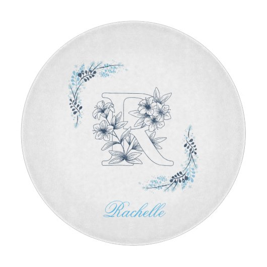 Initial "R" Blue Monogram Calm Floral Schneidebrett (Vorderseite)