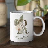 Initial R Boho Floral Orchid Greenery Individuelle Kaffeetasse
