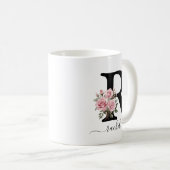Initial R Monogramm Floral Blume Rosa Rosen Tasse (VorderseiteRechts)