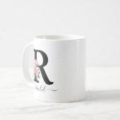 Initial R Monogramm Floral Blume Rosa Rosen Tasse (Vorderseite Links)