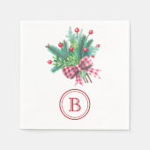 Initial, Red & Green Christmas Bouquet Party Paper Serviette (Vorderseite)