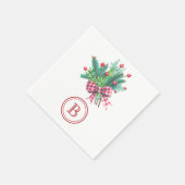 Initial, Red & Green Christmas Bouquet Party Paper Serviette (Ecke)