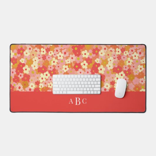 Initial Retro Floral Rosa Rosa Schreibtischunterlage (Tastatur & Maus)