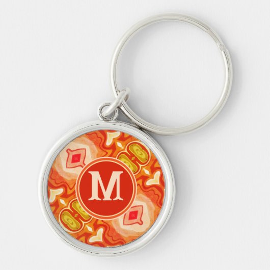 Initial Retro Orange Abstrakte Krawatte-Dyed Monog Schlüsselanhänger (Vorne)