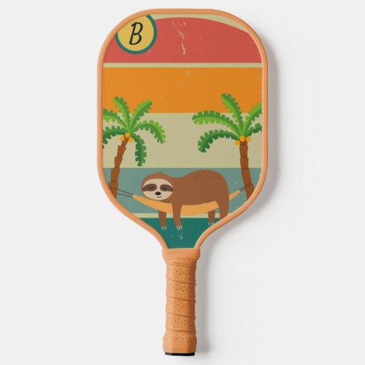 Initial-Retro-Sloth-Sunset für benutzerdefinierte Pickleball Schläger (Rückseite)