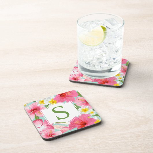 Initial rosa bläserne, tropische Monogramm Getränkeuntersetzer (Rechte Seite)