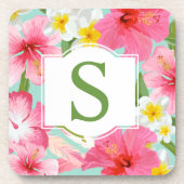 Initial rosa bläserne, tropische Monogramm Getränkeuntersetzer (Vorderseite)