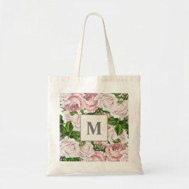 Initial rosa Creme Floral Monogramm Tragetasche