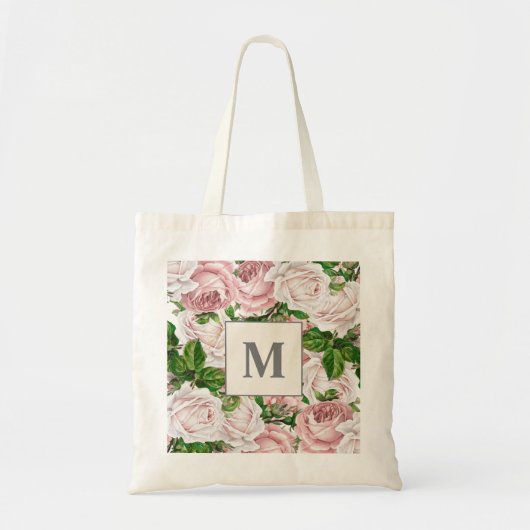 Initial rosa Creme Floral Monogramm Tragetasche (Vorne)