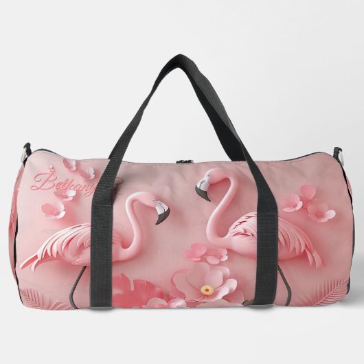 Initial, rosa Flamingo 3D-Design hinzufügen Duffle Bag (Vorderseite)