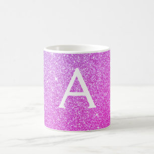 Initial rosa Lila Glitzer Monogramm-Name Kaffeetasse
