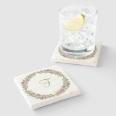 Initial rosa Lila grüne Blütenmonogramm Steinuntersetzer (Seitenansicht)