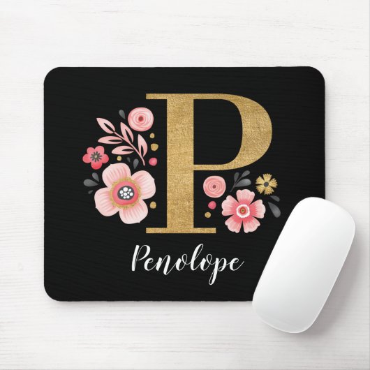 Initial rosa, schwarzer Buchstabe P Mousepad (Mit Mouse)
