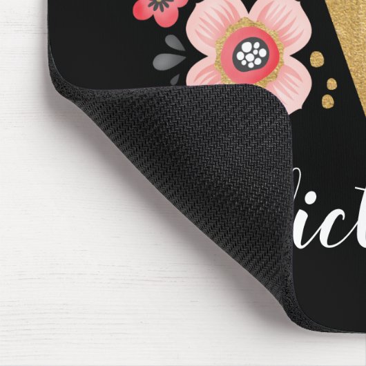 Initial rosa Schwarzer Buchstabe V Mousepad (Ecke)