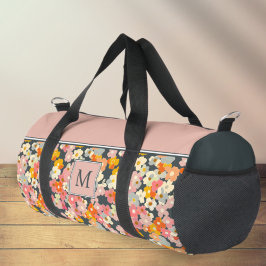 Initial rosa und graue Floral Monogramm Duffle Bag