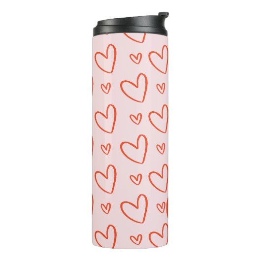 Initial - rosa und rotes Herzmuster Thermosbecher (Nach links gedreht)