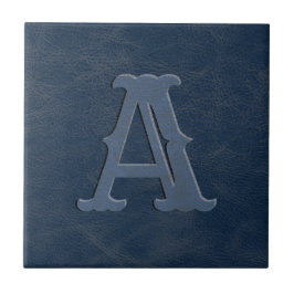 Initial Rustic Blue Leather Texture Monogram Fliese