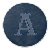 Initial Rustic Blue Leather Texture Monogram Keramikknauf (Vorderseite)