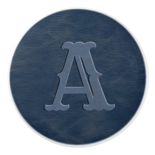 Initial Rustic Blue Leather Texture Monogram Keramikknauf (Vorderseite)