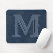Initial Rustic Blue Leather Texture Monogram Mousepad (Mit Mouse)