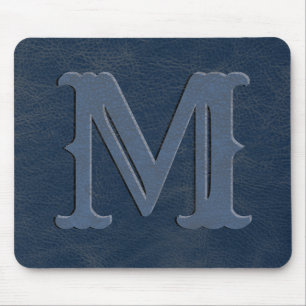 Initial Rustic Blue Leather Texture Monogram Mousepad