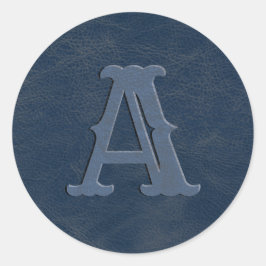 Initial Rustic Blue Leather Texture Monogram Runder Aufkleber
