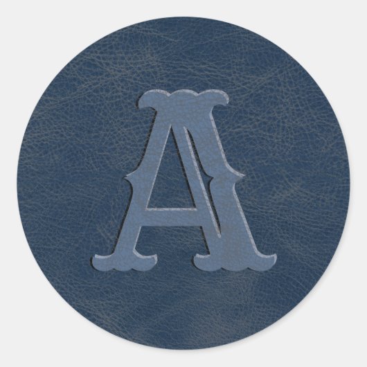 Initial Rustic Blue Leather Texture Monogram Runder Aufkleber (Vorderseite)