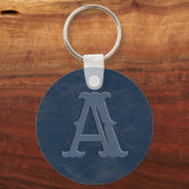Initial Rustic Blue Leather Texture Monogram Schlüsselanhänger (Vorderseite)