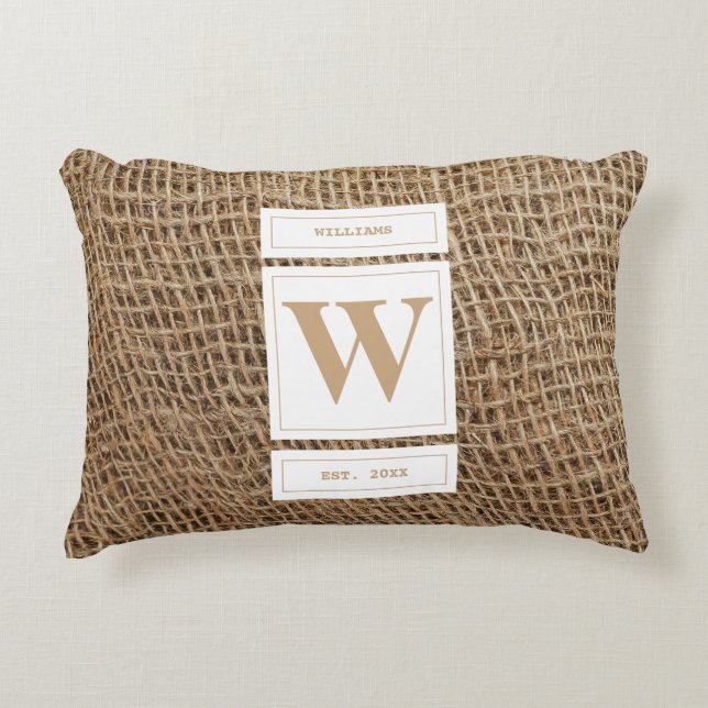 Initial Rustic Burlap Monogram Dekokissen (Vorderseite)