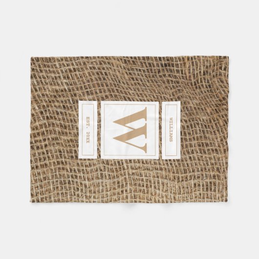 Initial Rustic Burlap Monogram Fleecedecke (Vorderseite (Horizontal))