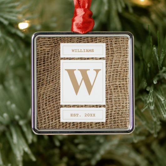 Initial Rustic Burlap Monogram Ornament Aus Metall (Baum)
