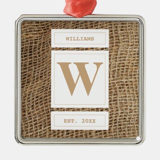 Initial Rustic Burlap Monogram Ornament Aus Metall (Vorne)