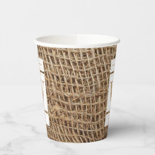 Initial Rustic Burlap Monogram Pappbecher (Links)
