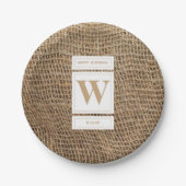 Initial Rustic Burlap Monogram Pappteller (Vorderseite)