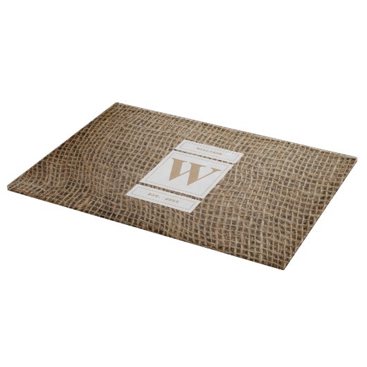 Initial Rustic Burlap Monogram Schneidebrett (Ecke)