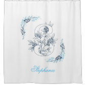Initial "S" Blue Monogram Calm Floral Duschvorhang (Vorderseite)