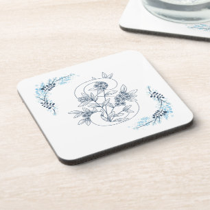 Initial "S" Blue Monogram Calm Floral Getränkeuntersetzer