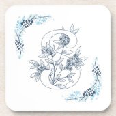 Initial "S" Blue Monogram Calm Floral Getränkeuntersetzer (Vorderseite)