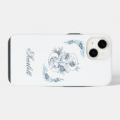 Initial "S" Blue Monogram Calm Floral iPhone Hülle (Rückseite (Horizontal))