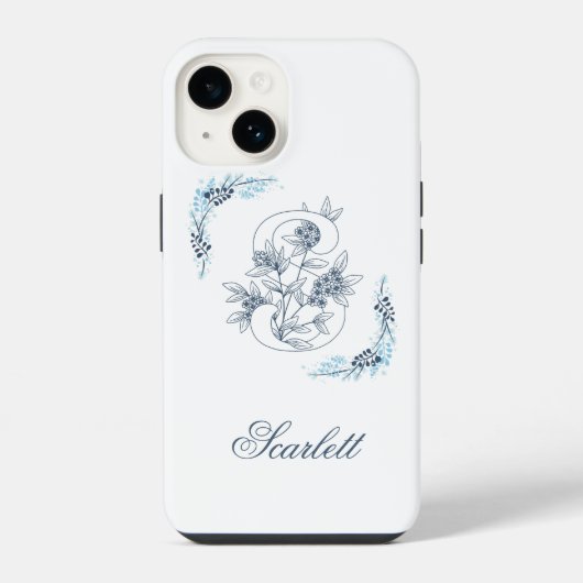Initial "S" Blue Monogram Calm Floral iPhone Hülle (Rückseite)
