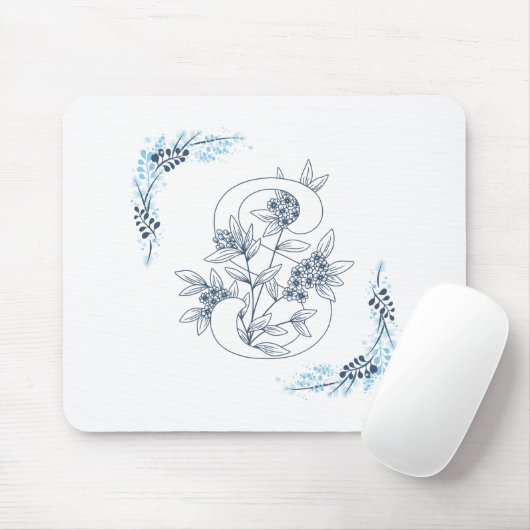 Initial "S" Blue Monogram Calm Floral Mousepad (Mit Mouse)