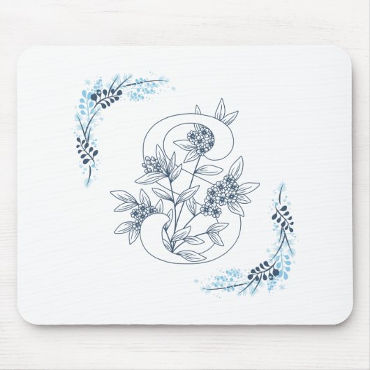 Initial "S" Blue Monogram Calm Floral Mousepad (Vorne)