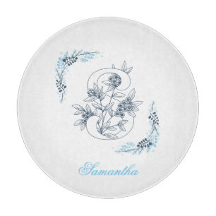 Initial "S" Blue Monogram Calm Floral Schneidebrett