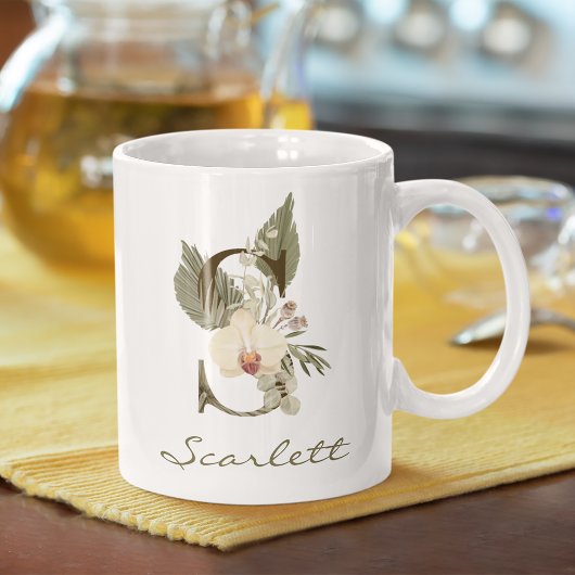 Initial S Boho Floral Orchid Grüne Individuelle Na Kaffeetasse