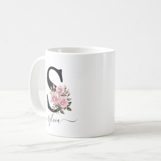 Initial S Monogram Floral Blume Rosenrosen Tasse (Vorderseite Links)
