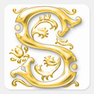 Initial-S-Monogramm-Aufkleber in Gold Quadratischer Aufkleber
