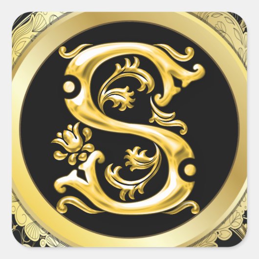 Initial S Square Sticker in Gold (Vorderseite)
