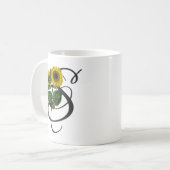 Initial S, Vintage Sonnenblume Kaffee Tasse (Vorderseite Links)