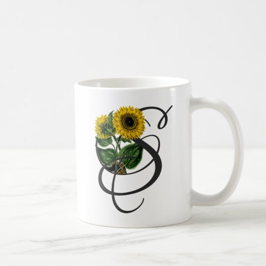 Initial S, Vintage Sonnenblume Kaffee Tasse (Rechts)