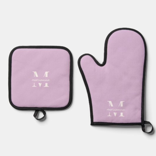 Initial Schlichter Name des Lila Monogramms Ofenhandschuh & Topflappen-Set (Vorderseite)